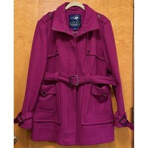 Green with Envy Womens Wool Blend Belted Trench Coat Jacket Mulberry Sz XL